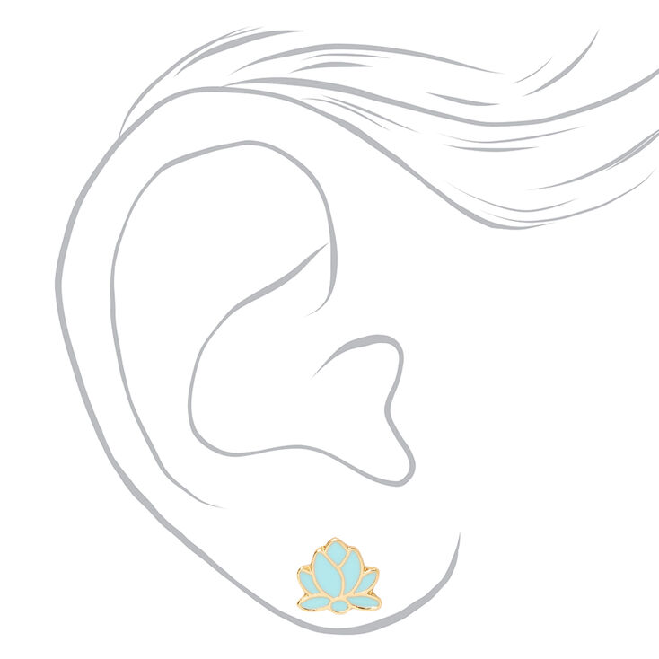 Gold Lotus Flower Stud Earrings - Mint,