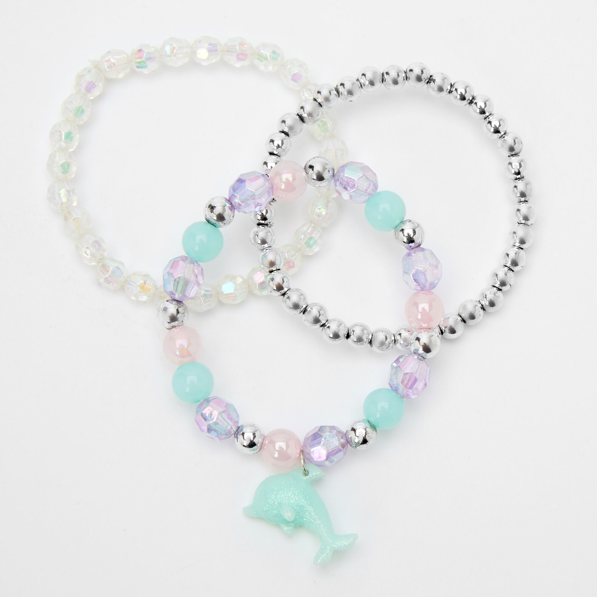 Claire's Club Dolphin Beaded Stretch Bracelets - 3 Pack,