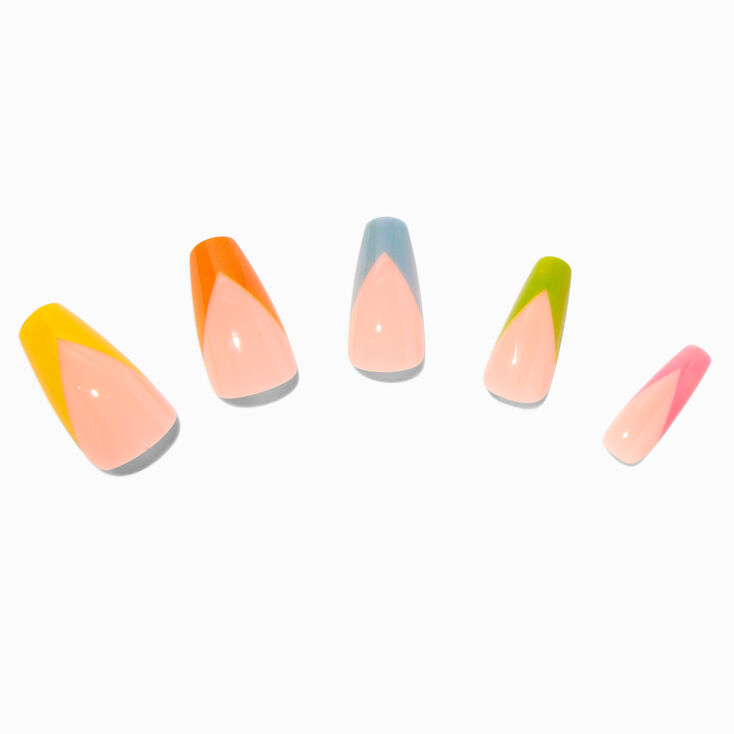 Multicolored V Tip Coffin Vegan Faux Nail Set - 24 Pack,
