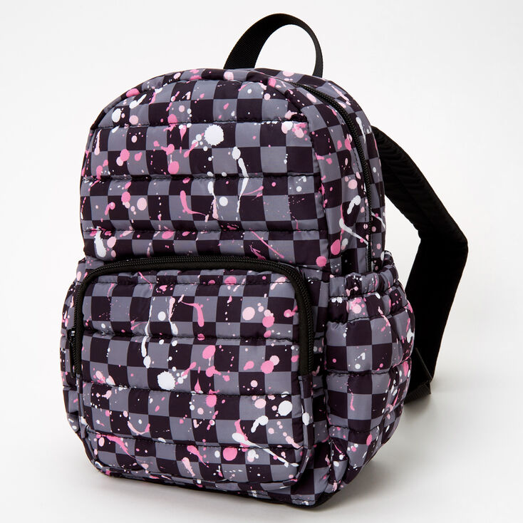 Gray Checkered &amp; Splattered Small Backpack,