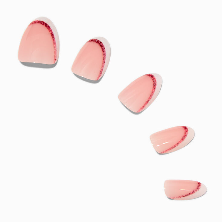 Oblong Glitter French Tip Long Almond Vegan Faux Nail Set - 24 Pack,
