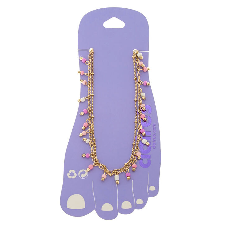 Pink &amp; White Double Layer Beaded Anklet,