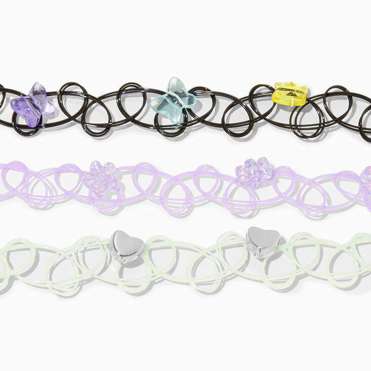 Heart, Butterfly, &amp; Flower Tattoo Stretch Bracelets - 3 Pack,