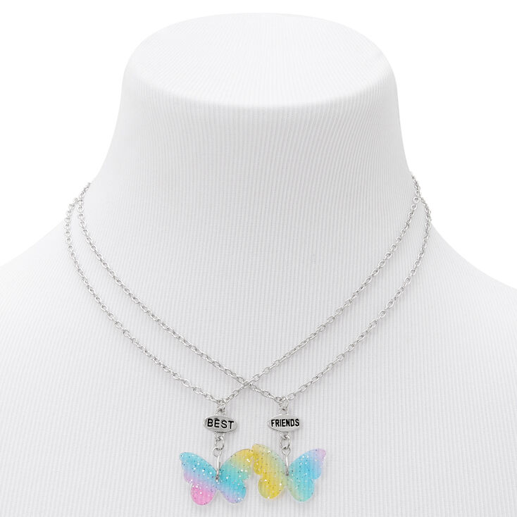 Best Friends Glitter Butterfly Pendant Necklaces - 2 Pack,