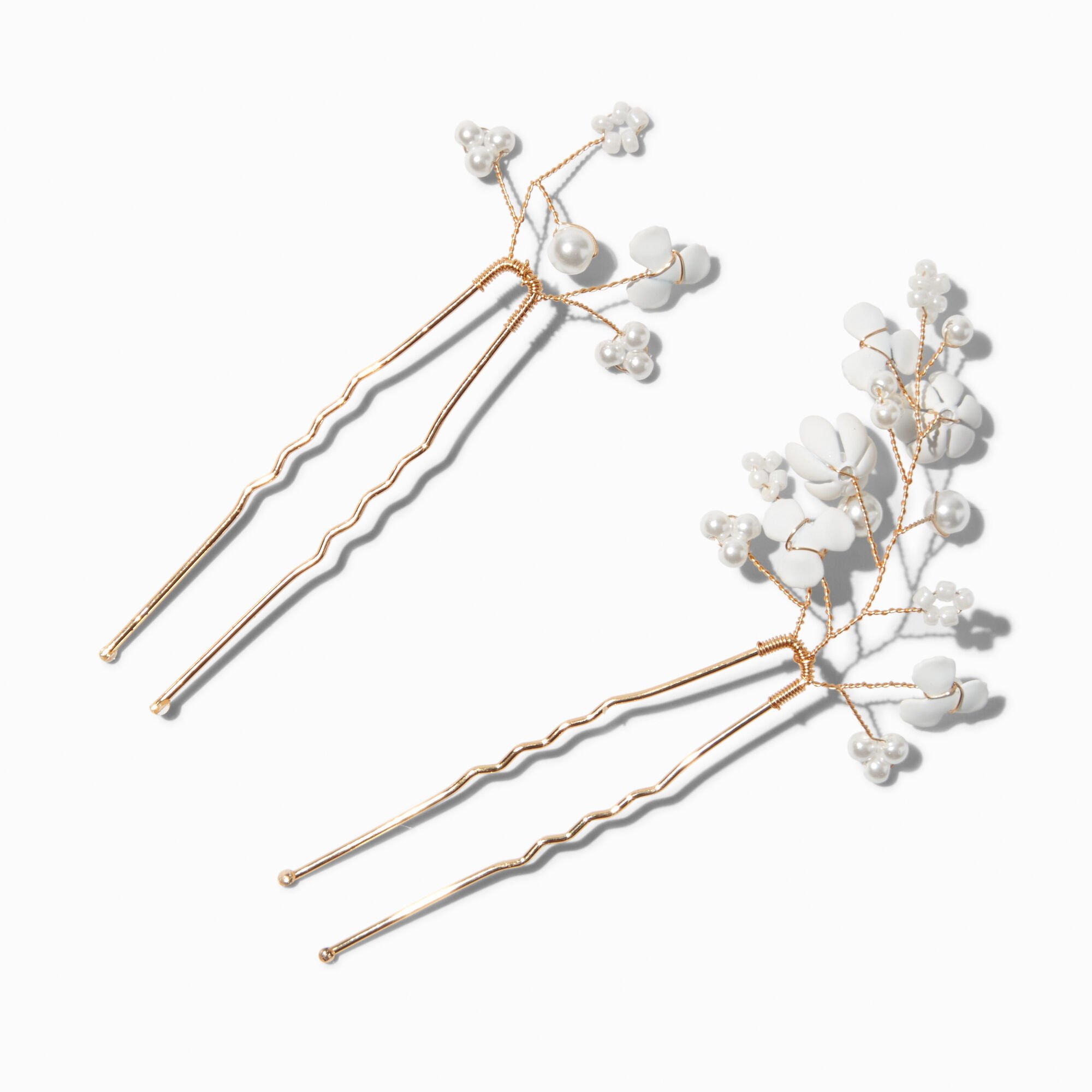 White Flower & Pearl Spray Hair Pins - 2 Pack,