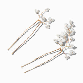 &Eacute;pingles &agrave; cheveux bouquet de fleurs et perles d&rsquo;imitation blanches - Lot de 2,