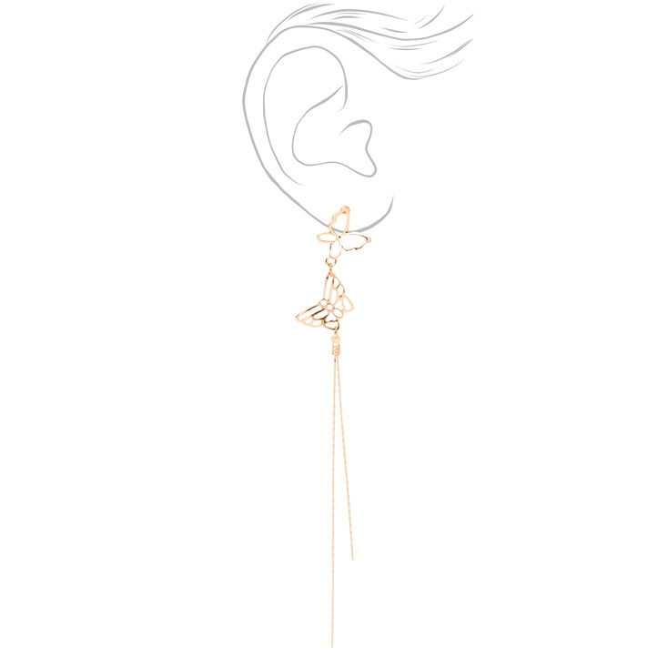 Gold 5.5&quot; Butterfly Linear Drop Earrings,