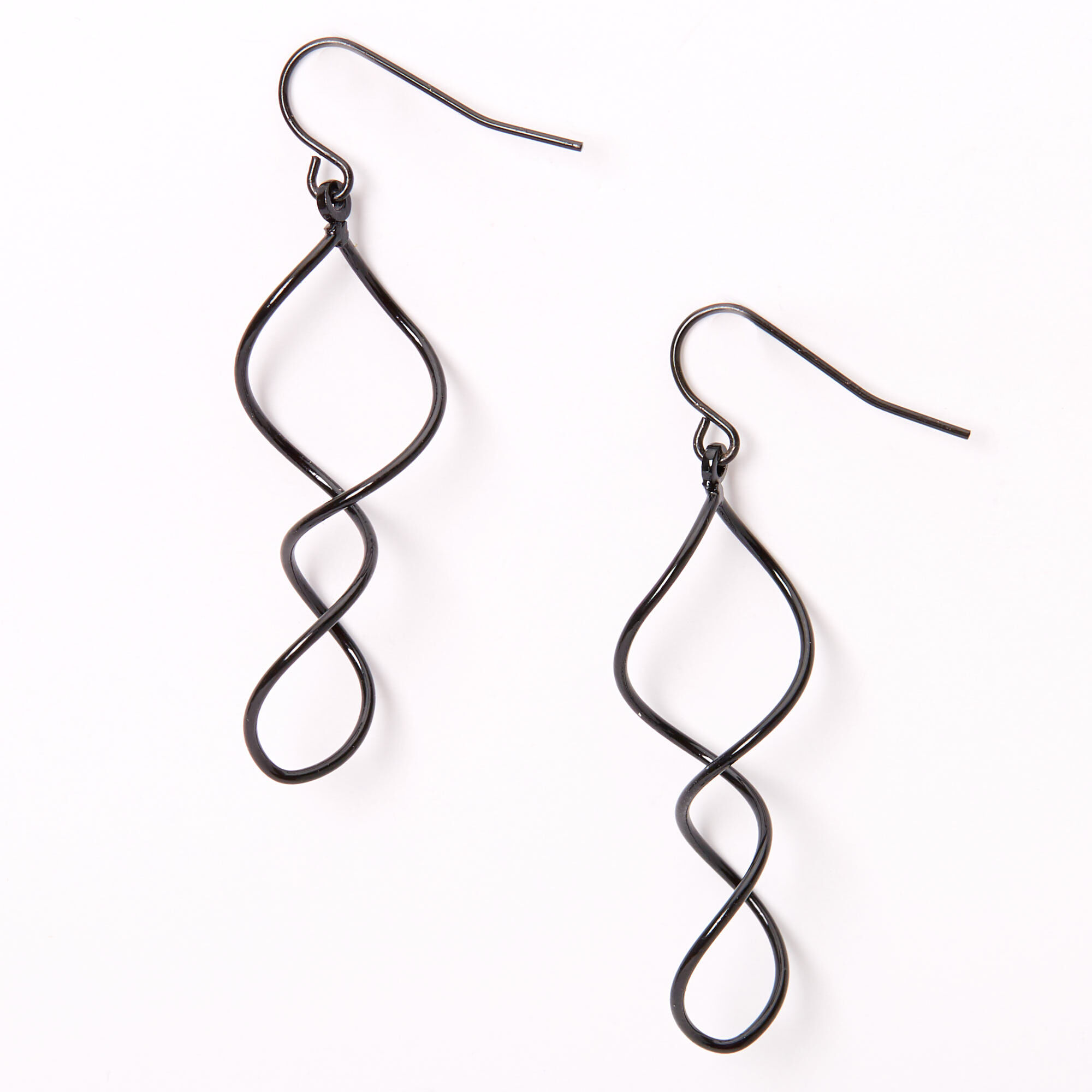 Black 1.5" Ribbon Twist Drop Earrings,