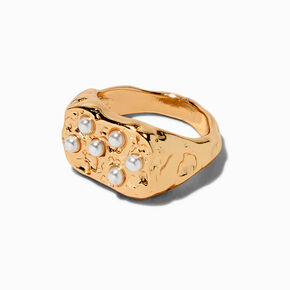 Gold-tone Molten Pearl Ring ,