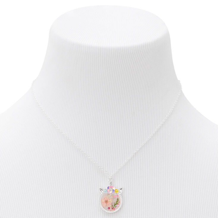 Silver Flowery Unicorn Pendant Necklace,