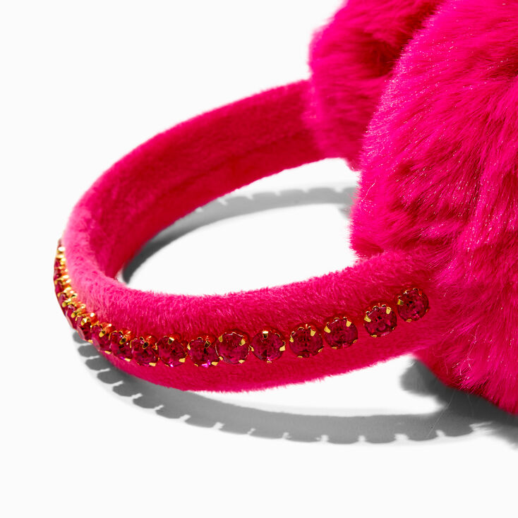 Cache-oreilles en fausse fourrure rose vif,