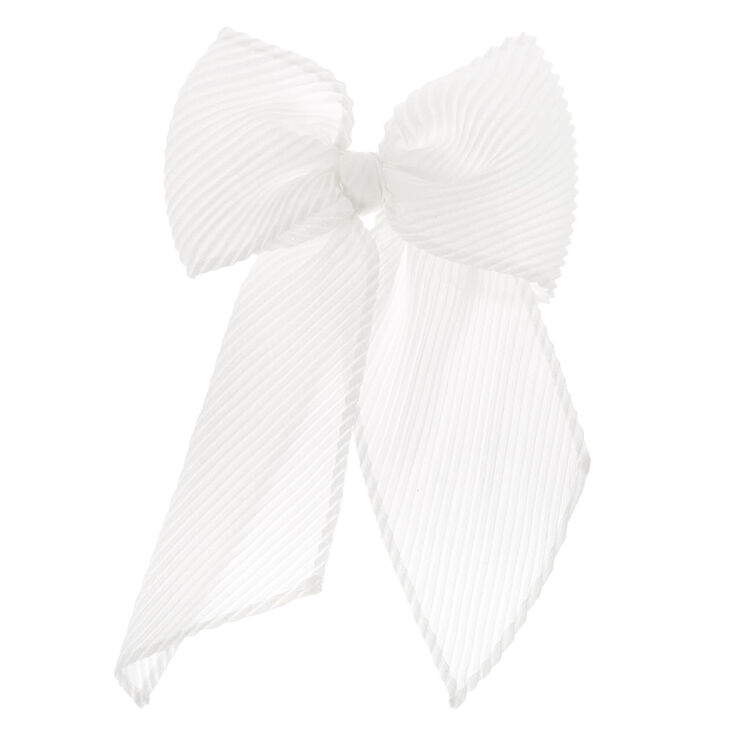 Pleated Chiffon Hair Bow Clip - White