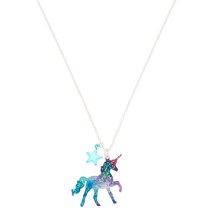 Cosmic Unicorn Glitter Pendant Necklace,
