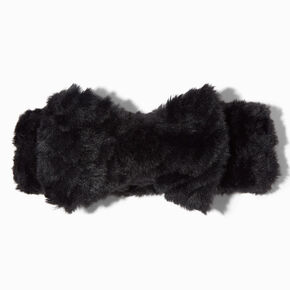 Bandeau de d&eacute;maquillage &agrave; n&oelig;ud en fausse fourrure noire,