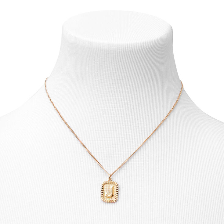 Gold Initial Rectangle Medallion Pendant Necklace - J,