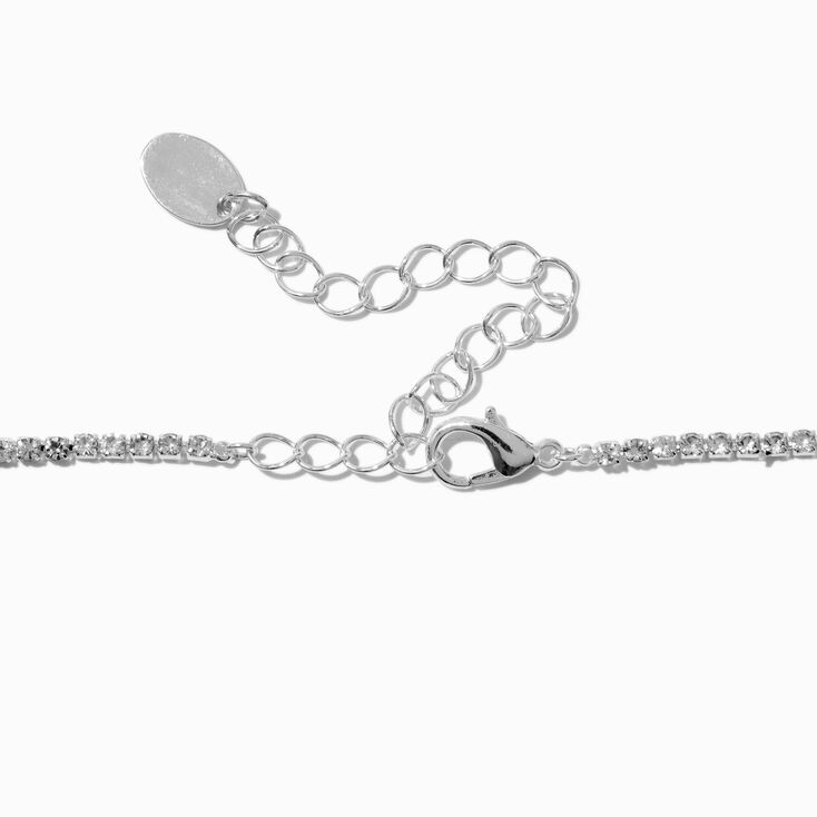 Silver-tone Rhinestone Heart Pendant Choker Necklace ,