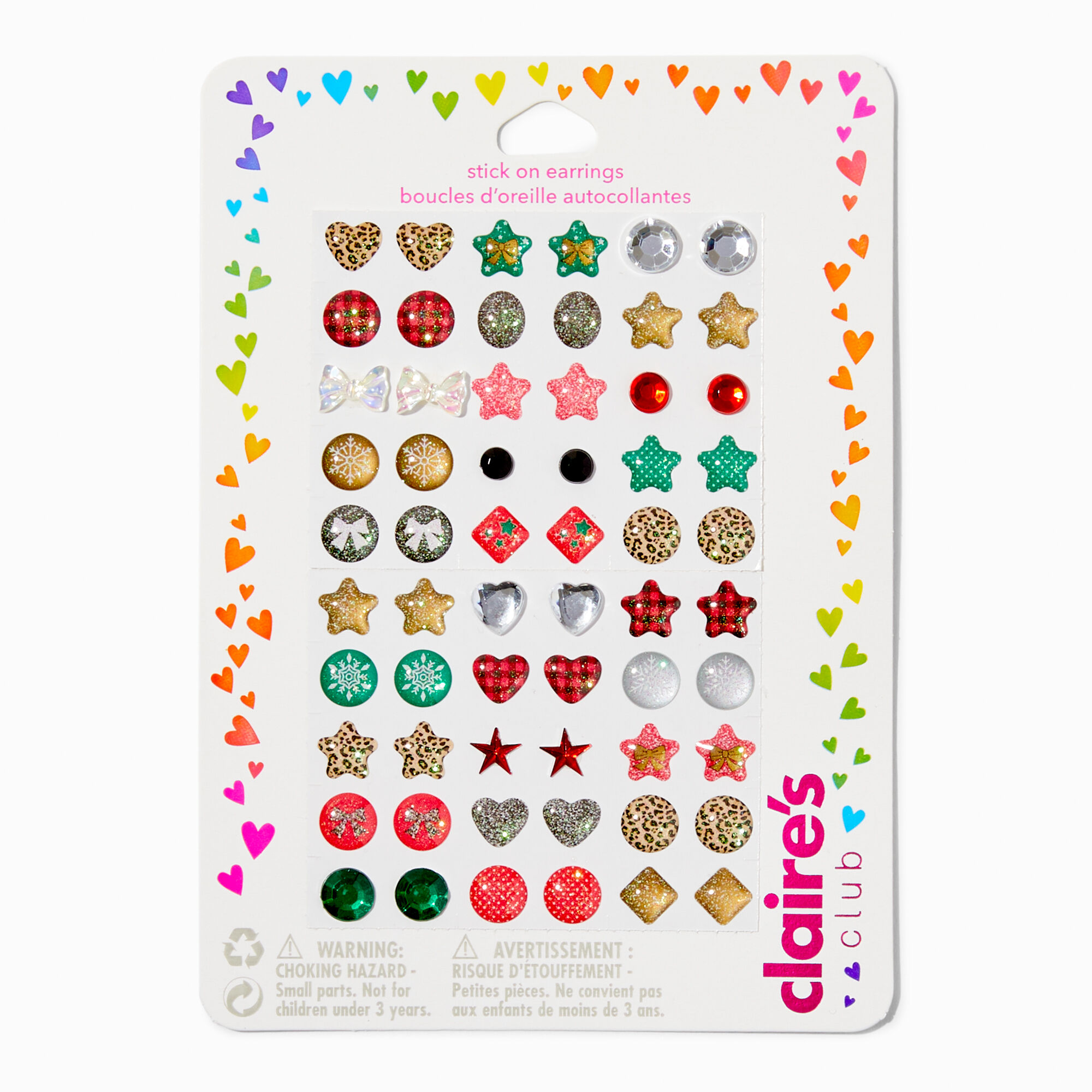 Claire's Club Traditional Holiday Stick On Earrings - 30 Pack