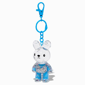 Blue Bunny Water-Filled Glitter Keychain,