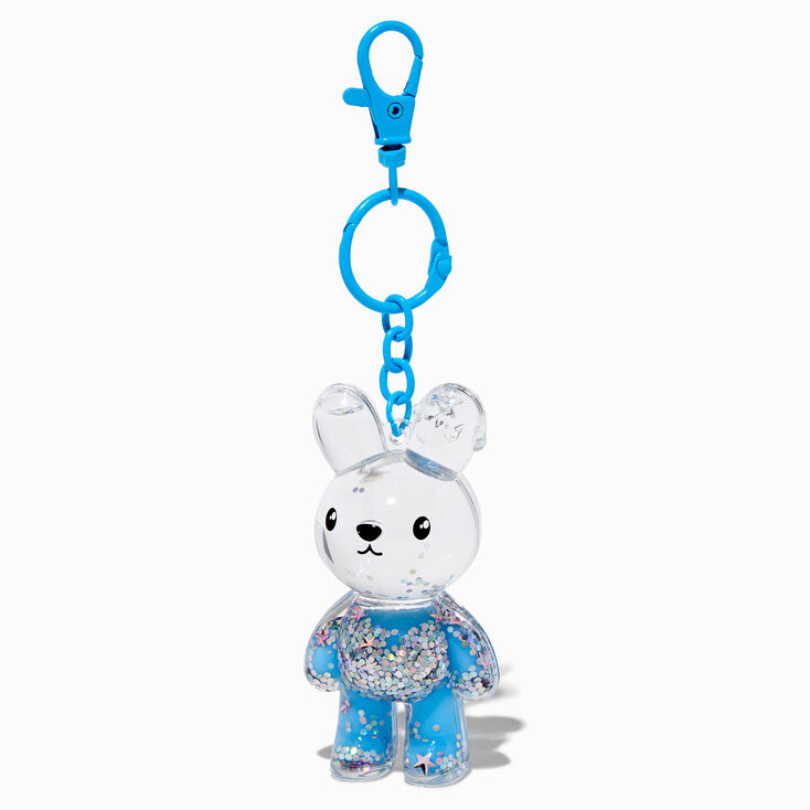 Porte-cl&eacute;s &agrave; paillettes rempli d&rsquo;eau lapin bleu,