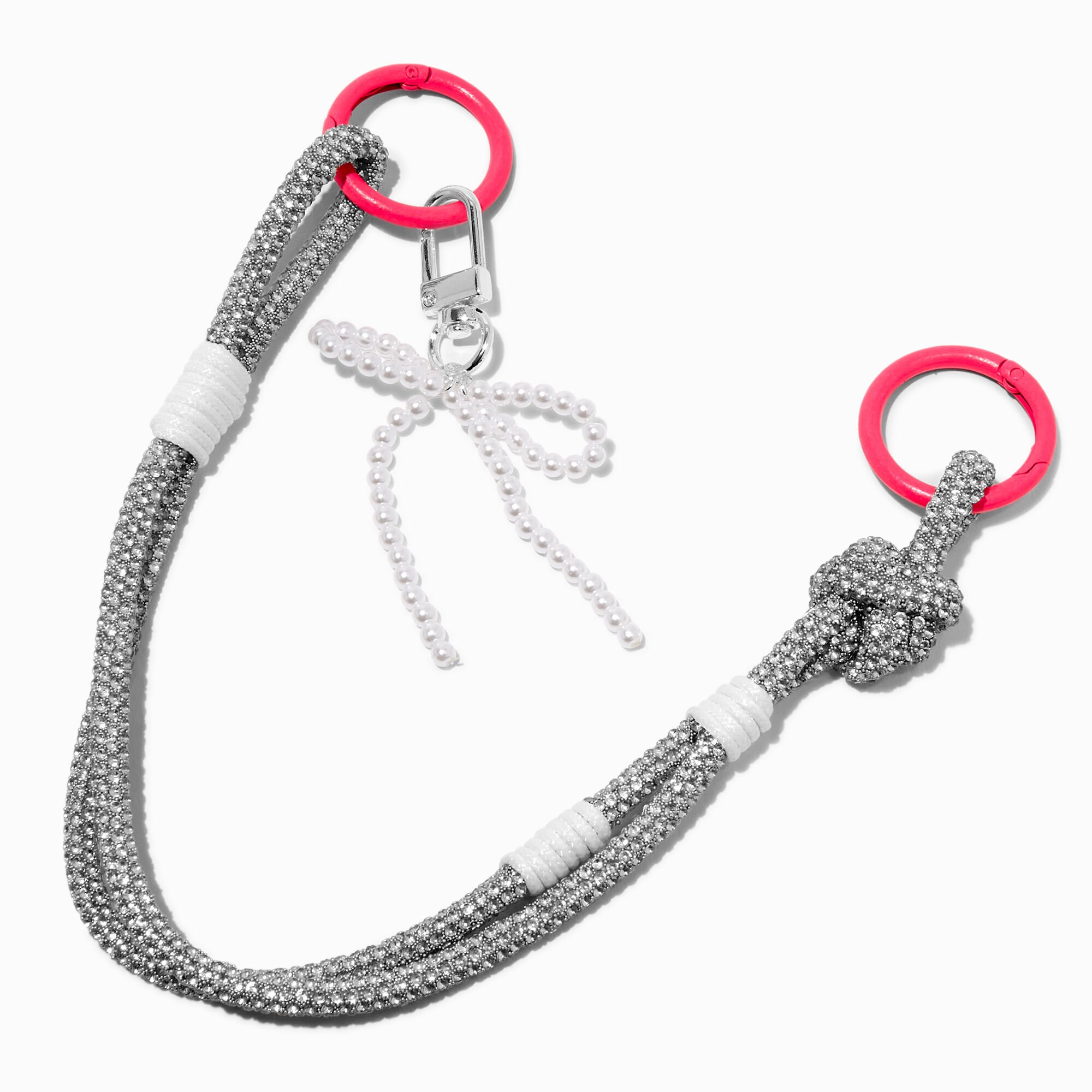 Silver Rhinestone Bow Bag Charm,