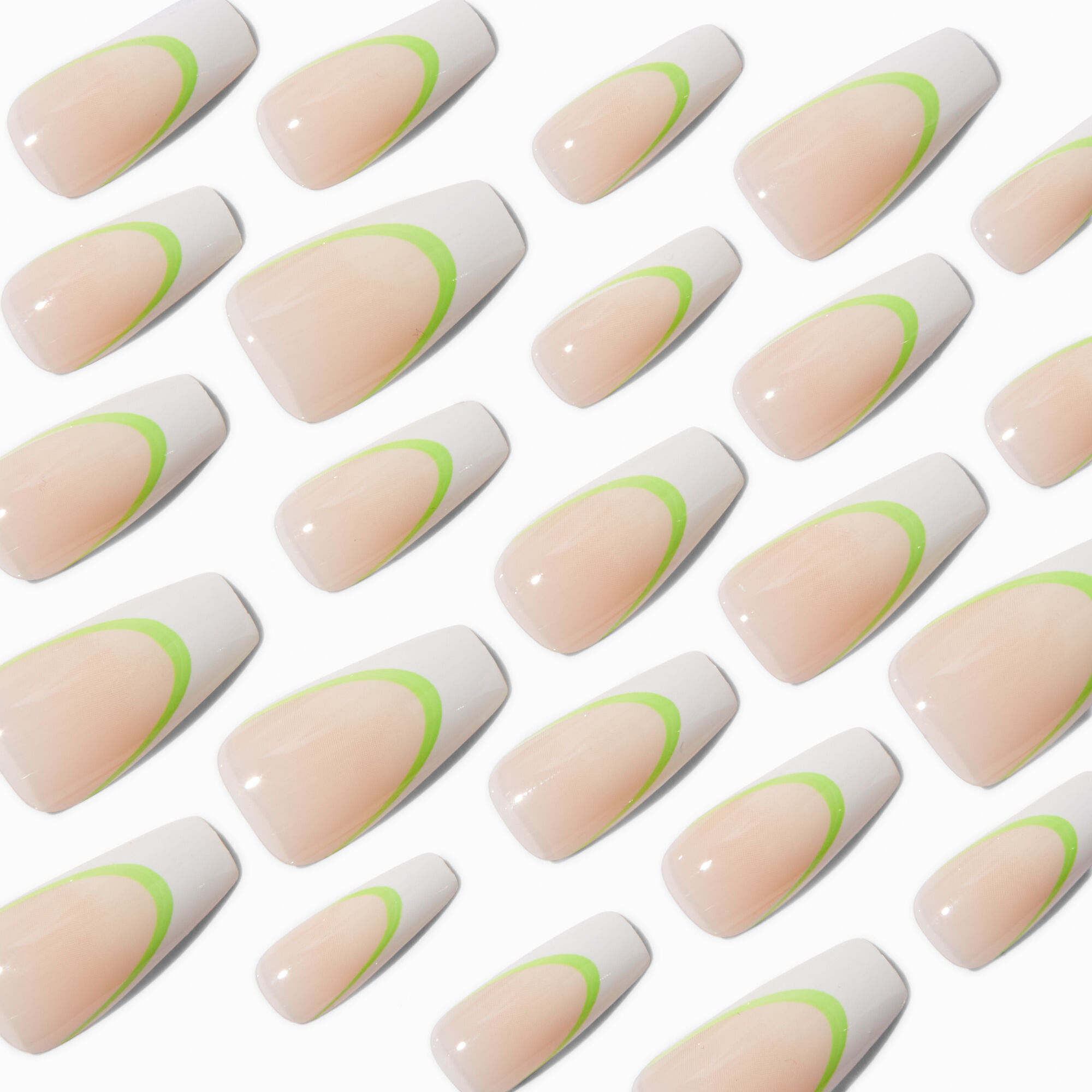 View Claires White French Tip Squareletto Vegan Faux Nail Set 24 Pack Green information