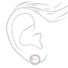 Silver Embellished Halo Pearl Clip-On Earrings,