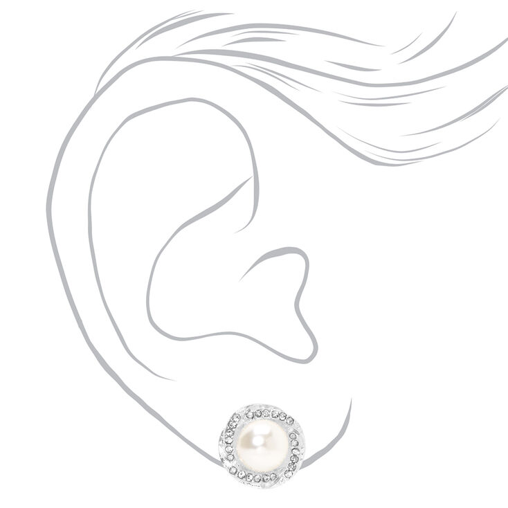 Silver-tone Embellished Halo Pearl Clip-On Earrings,