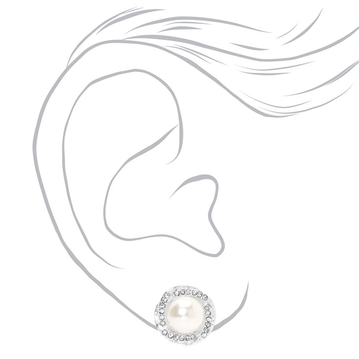 Silver Embellished Halo Pearl Clip-On Earrings,