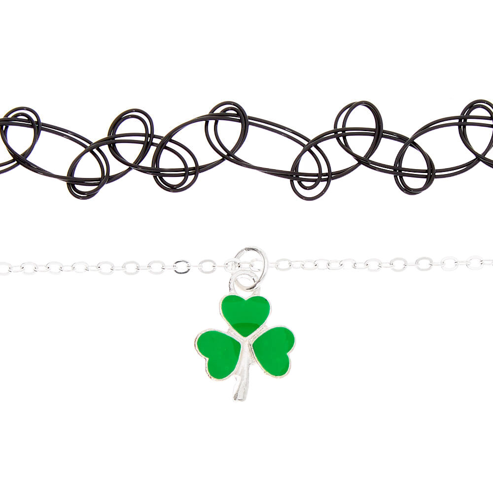 Silver Shamrock Choker Necklaces - 2 Pack,