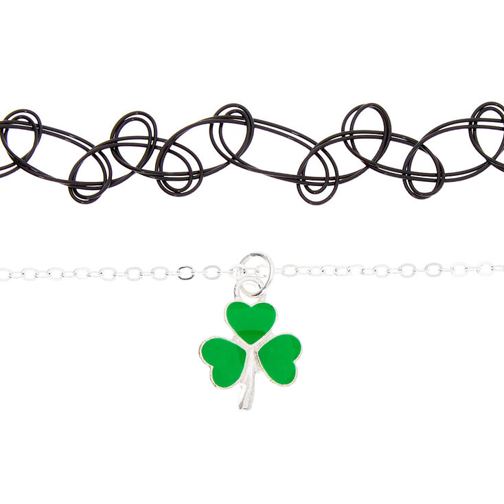 Silver Shamrock Choker Necklaces - 2 Pack,