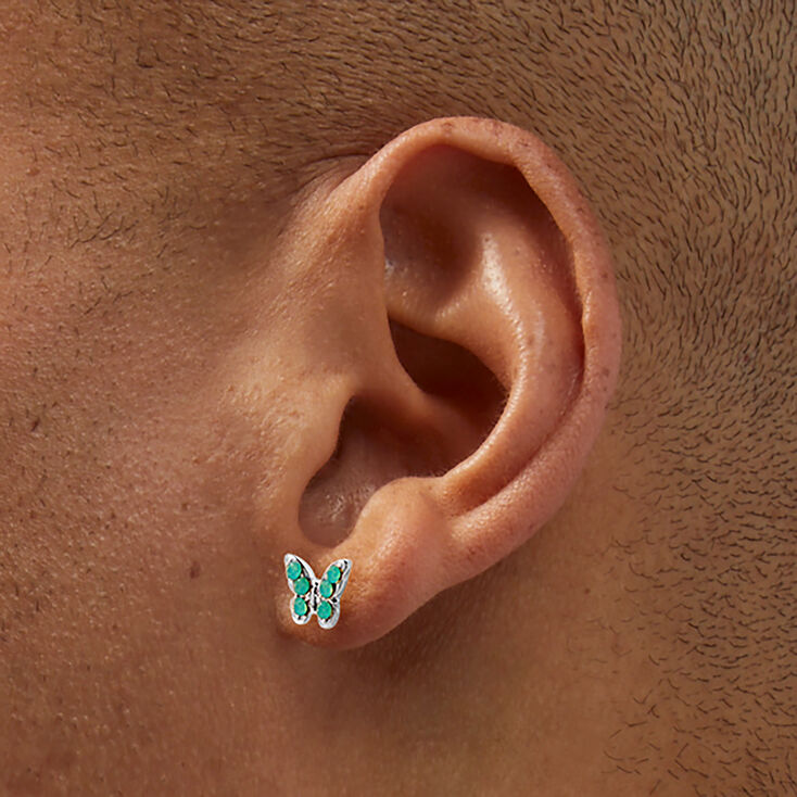 Crystal Coloured Butterfly Stud Earrings - 9 Pack,