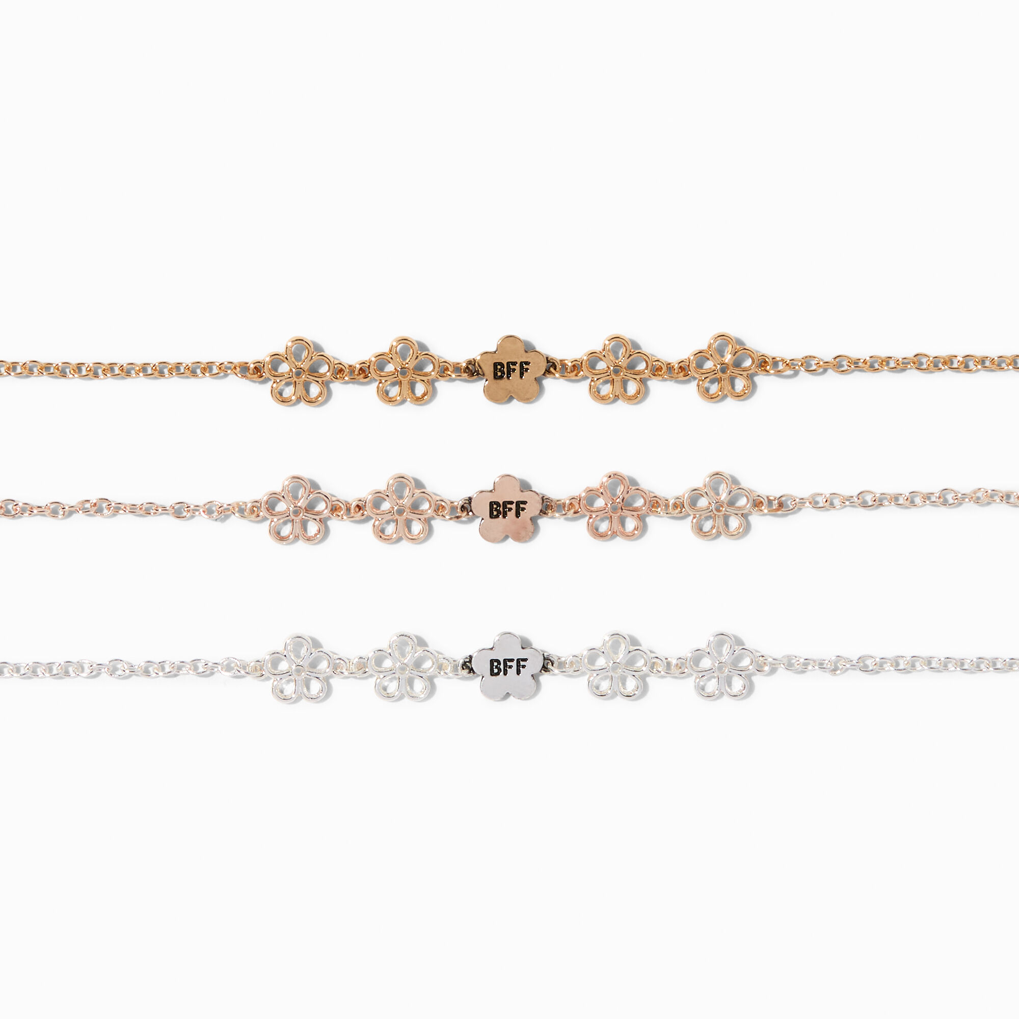 Best Friends Mixed Metal Daisy Bracelets - 3 Pack,