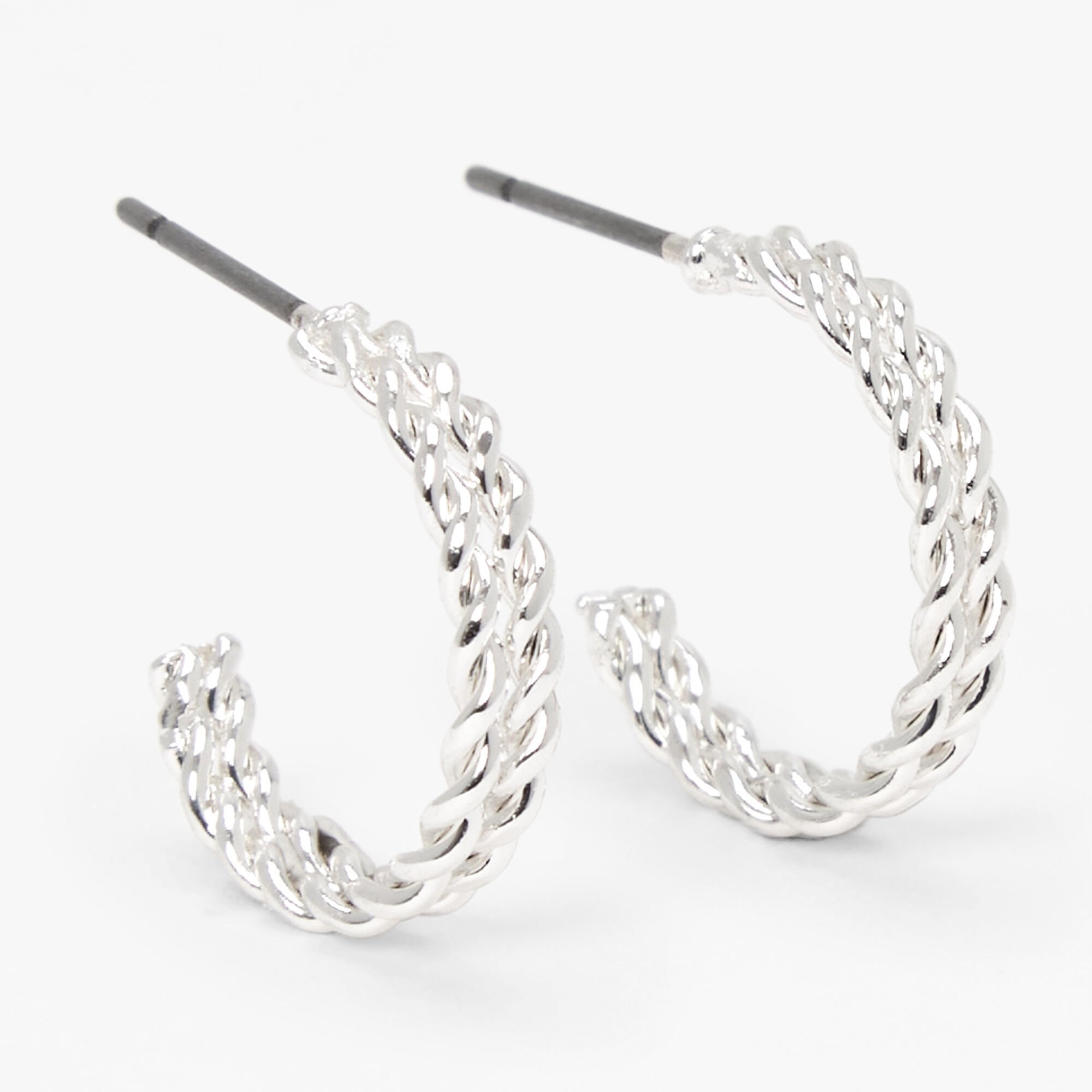 View Claires Tone 15MM Mini Braided Hoop Earrings Silver information