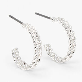 Silver-tone 15MM Mini Braided Hoop Earrings,