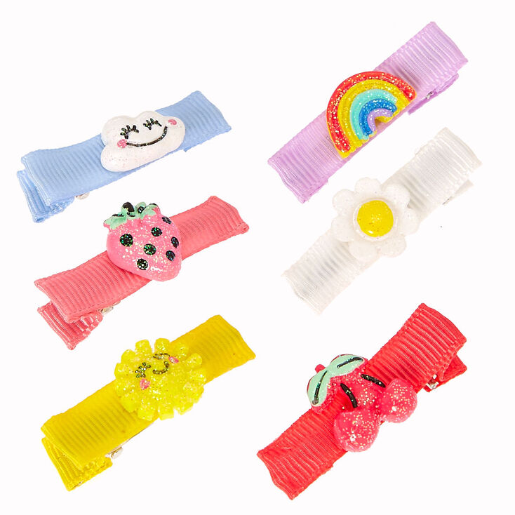 Claire&#39;s Club Summer Charms Ribbed Ribbon Hair Clips - 6 Pack,