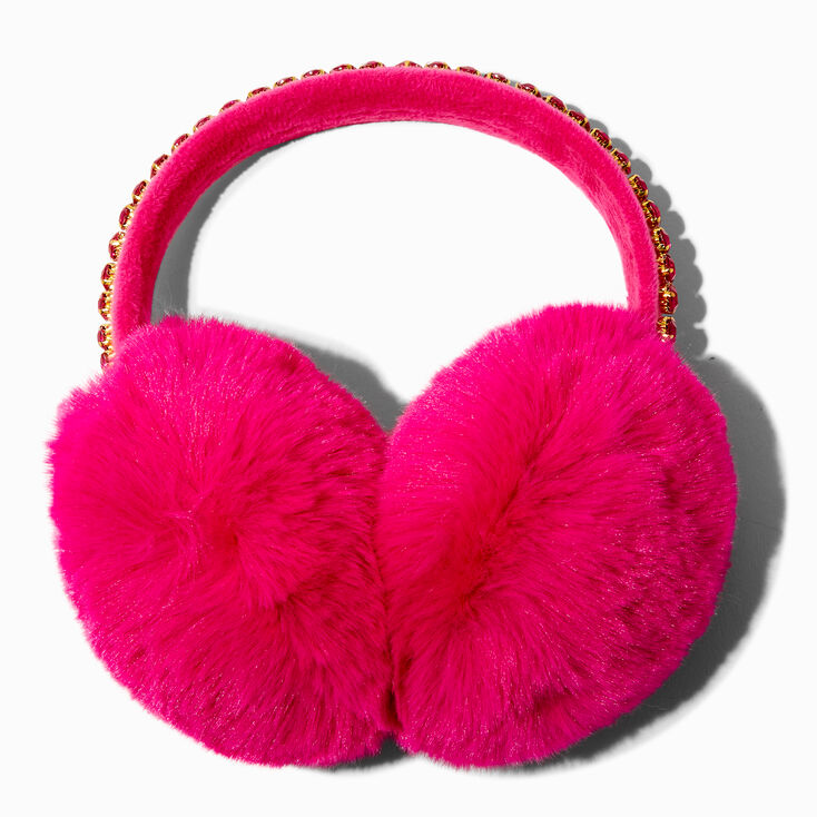 Cache-oreilles en fausse fourrure rose vif,