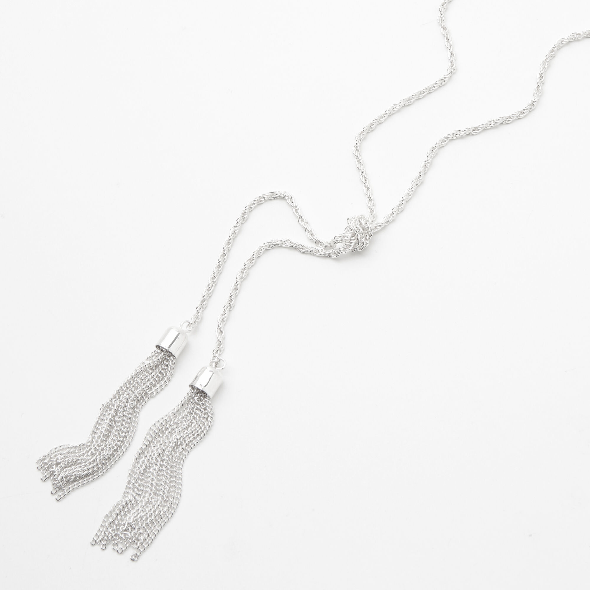 Silver Double Tassel Twisted Rope Long Necklace