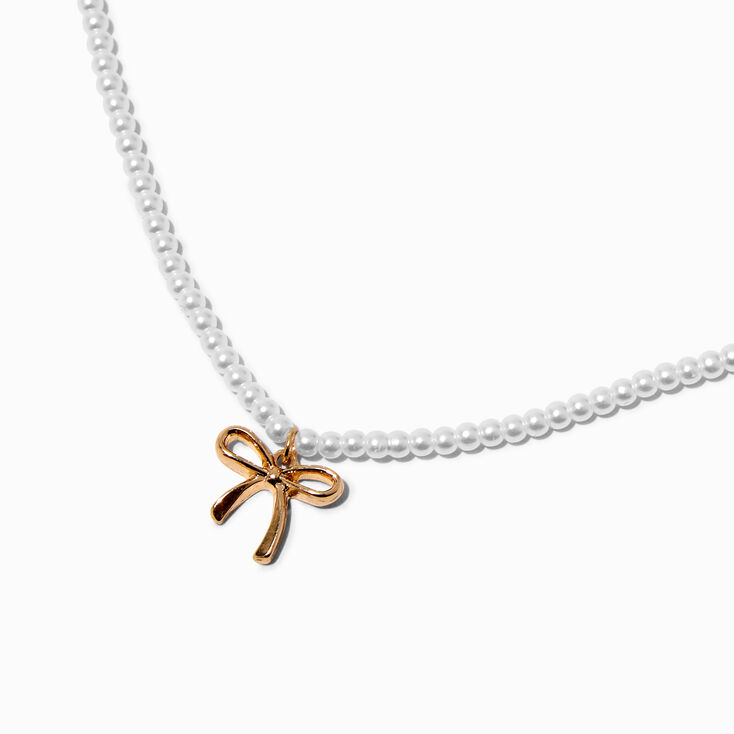 Pearl &amp; Gold-tone Bow Pendant Necklace,