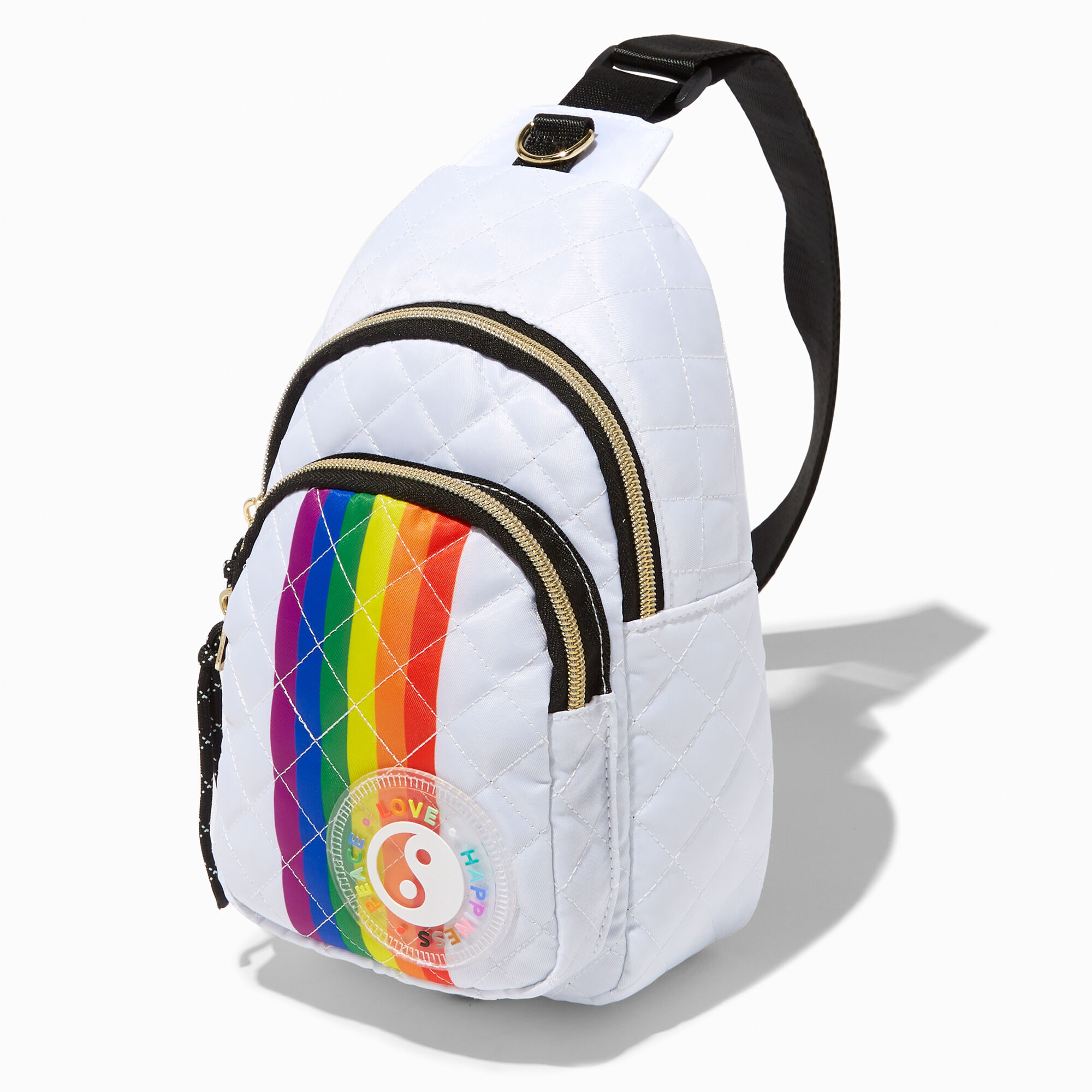 View Claires Stripe Quilted Crossbody Small Backpack Rainbow information