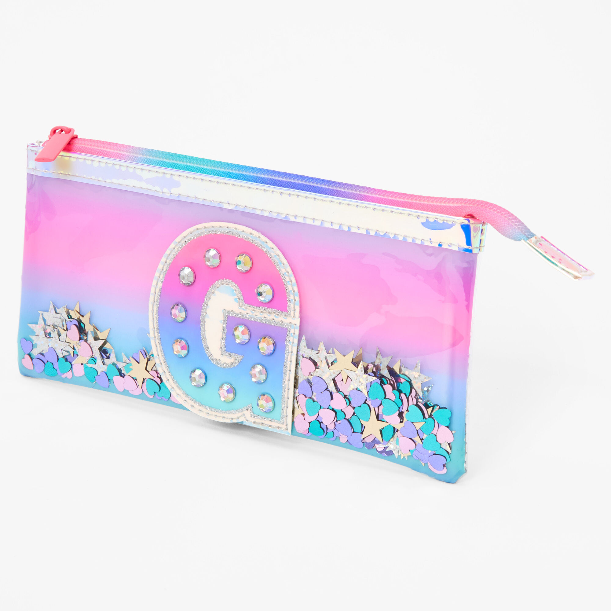 Iridescent Shakey Confetti Initial Coin Purse - G,