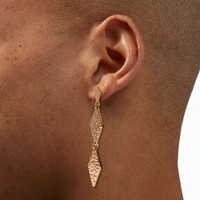 Gold-tone Textured Diamond 2.5&quot; Linear Drop Earrings ,