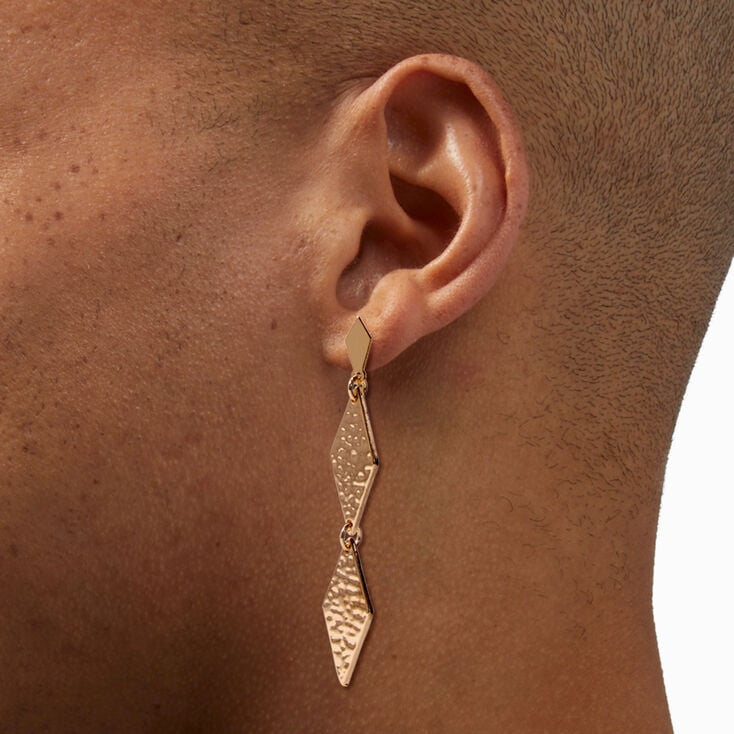 Gold-tone Textured Diamond 2.5&quot; Linear Drop Earrings ,