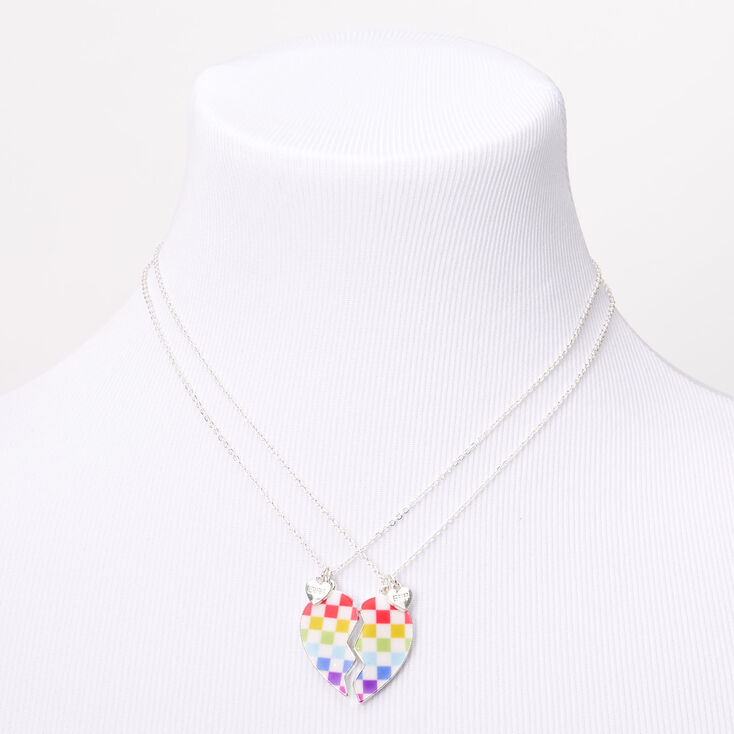 Best Friends Rainbow Checkered Heart Pendant Necklaces - 2 Pack,