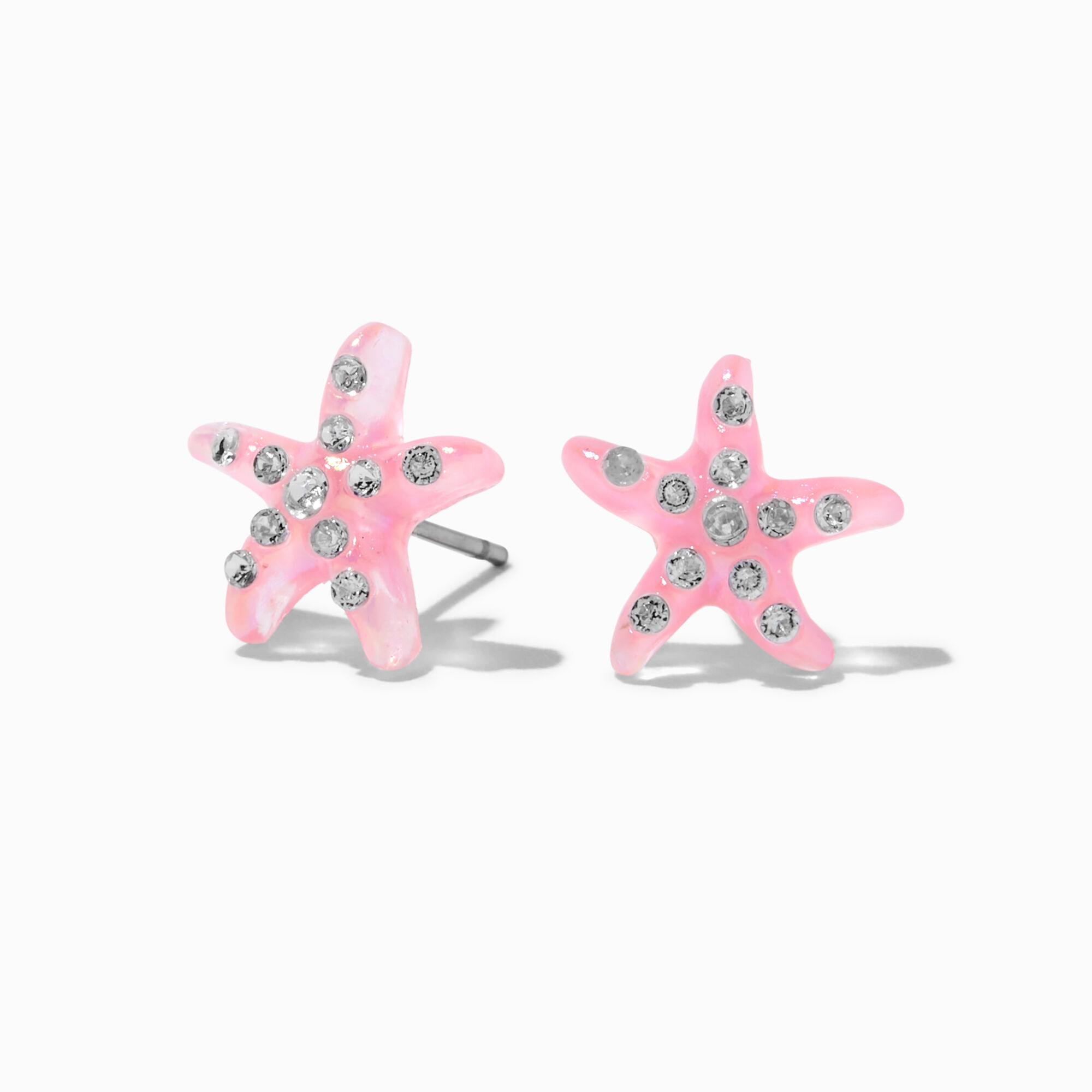 View Claires Crystal Studded Starfish Stud Earrings Pink information