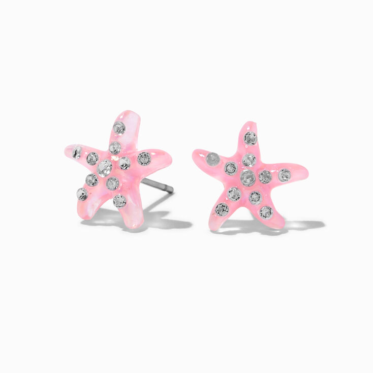 Crystal Studded Pink Starfish Stud Earrings