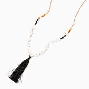 Black Tassel Cowrie Shell Y-Neck Chain Necklace,