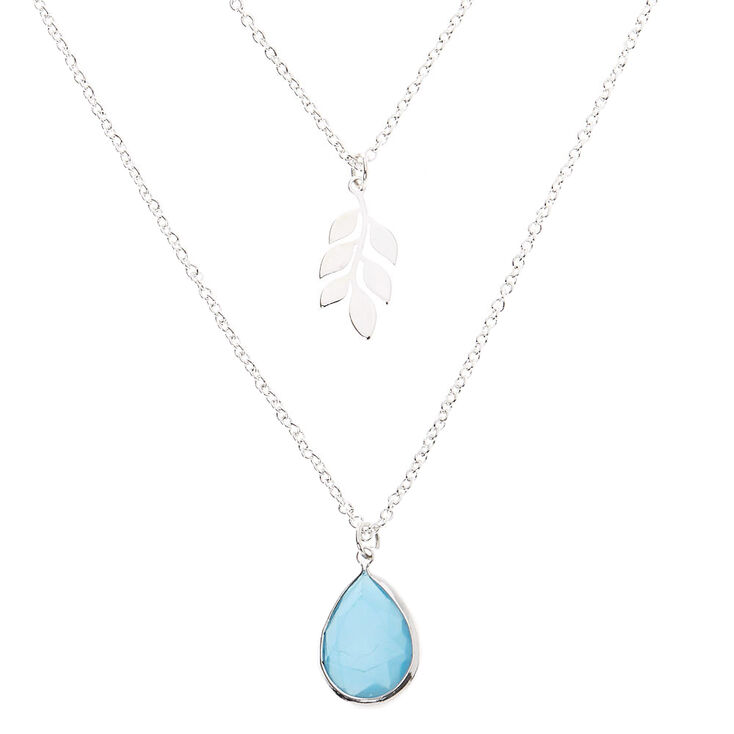 Silver Leaf Teardrop Stone Multi Strand Pendant Necklace - Turquoise,