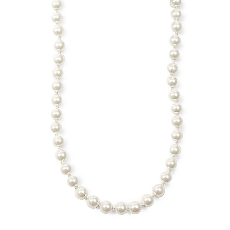 Silver 8MM Pearl Statement Necklace - White,