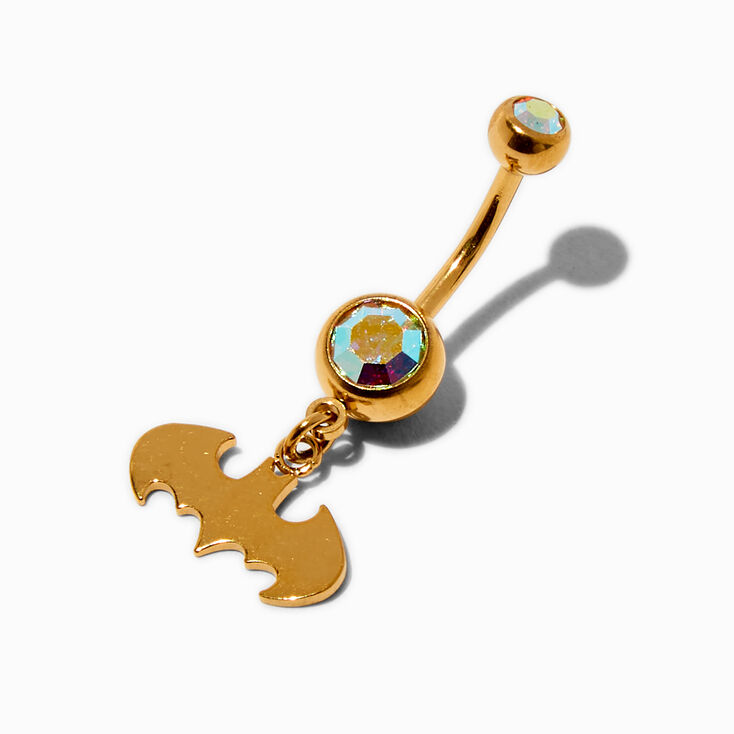 DC Comics&trade; Batman&trade; Gold-tone Stainless Steel Logo Dangle 14G Belly Bar,