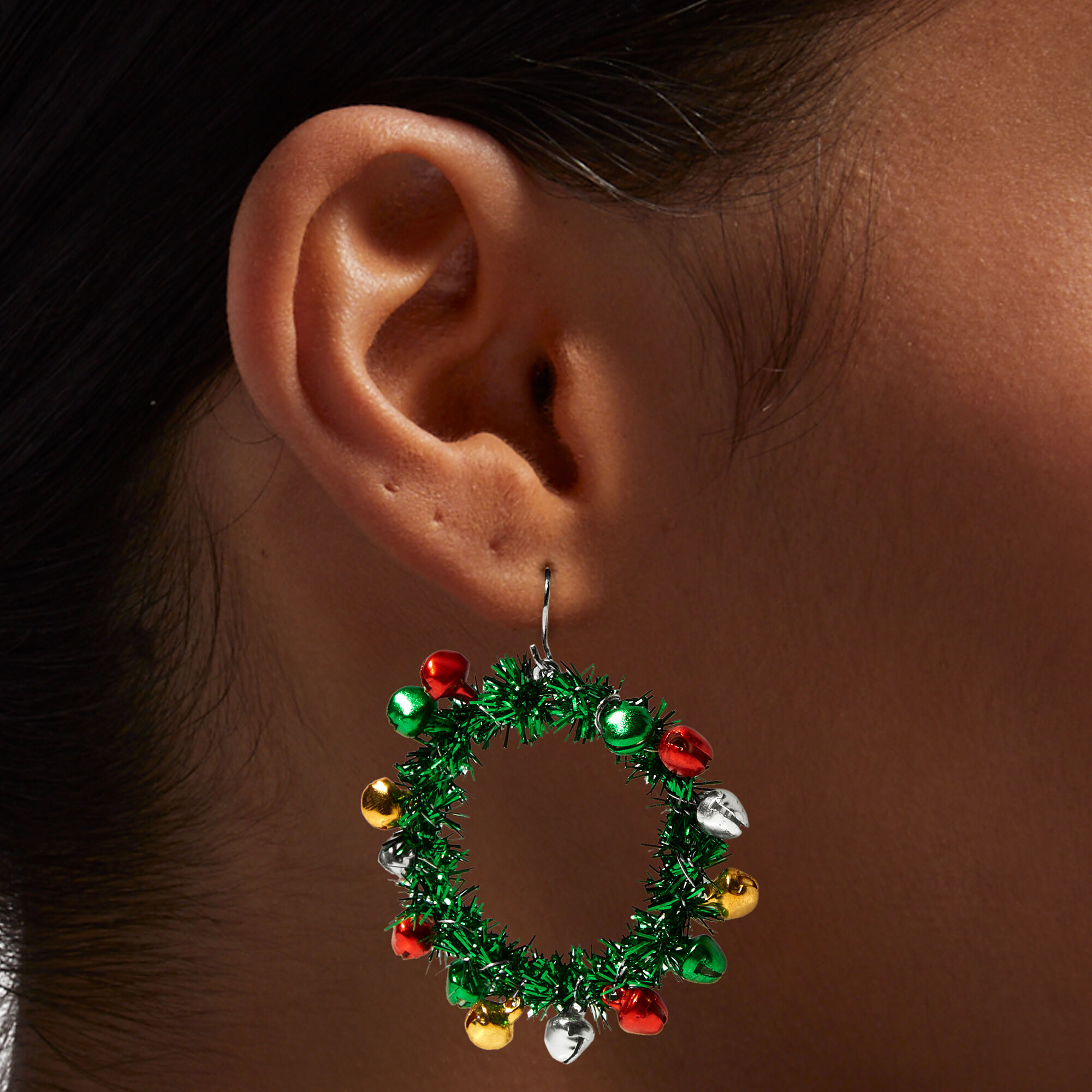 Christmas Tinsel Wreath Hoop Earrings Claire s US